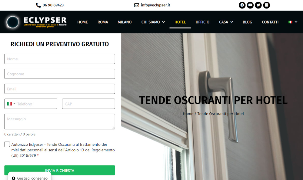 Tende oscuranti per camere di hotel e strutture ricettive