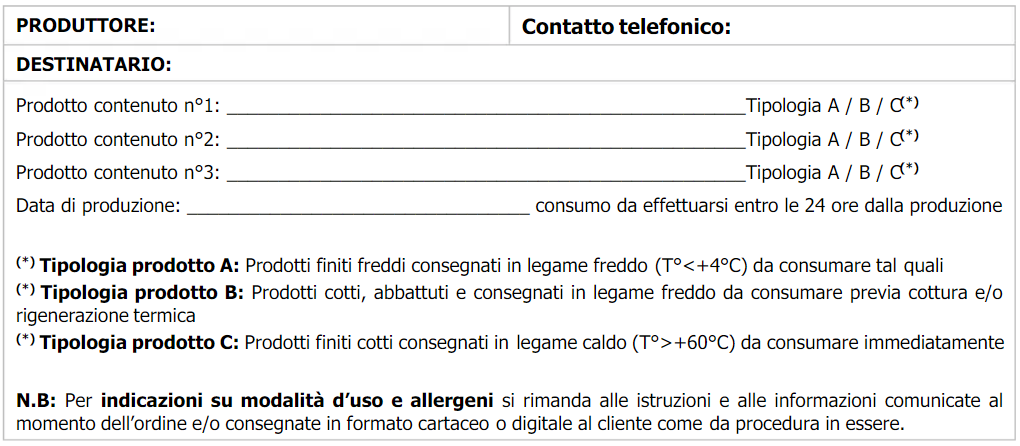 etichette per la consegna a domicilio di ristoranti e bar