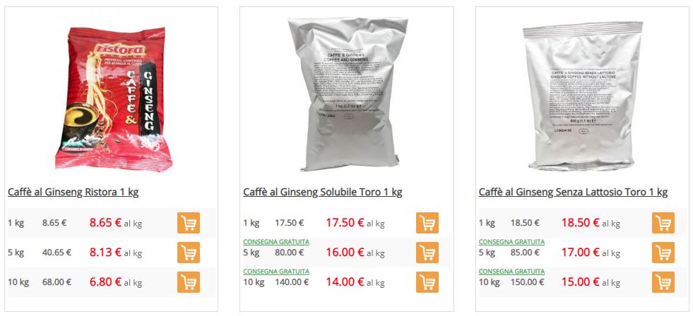 vendita online ginseng per bar, ristoranti e alberghi